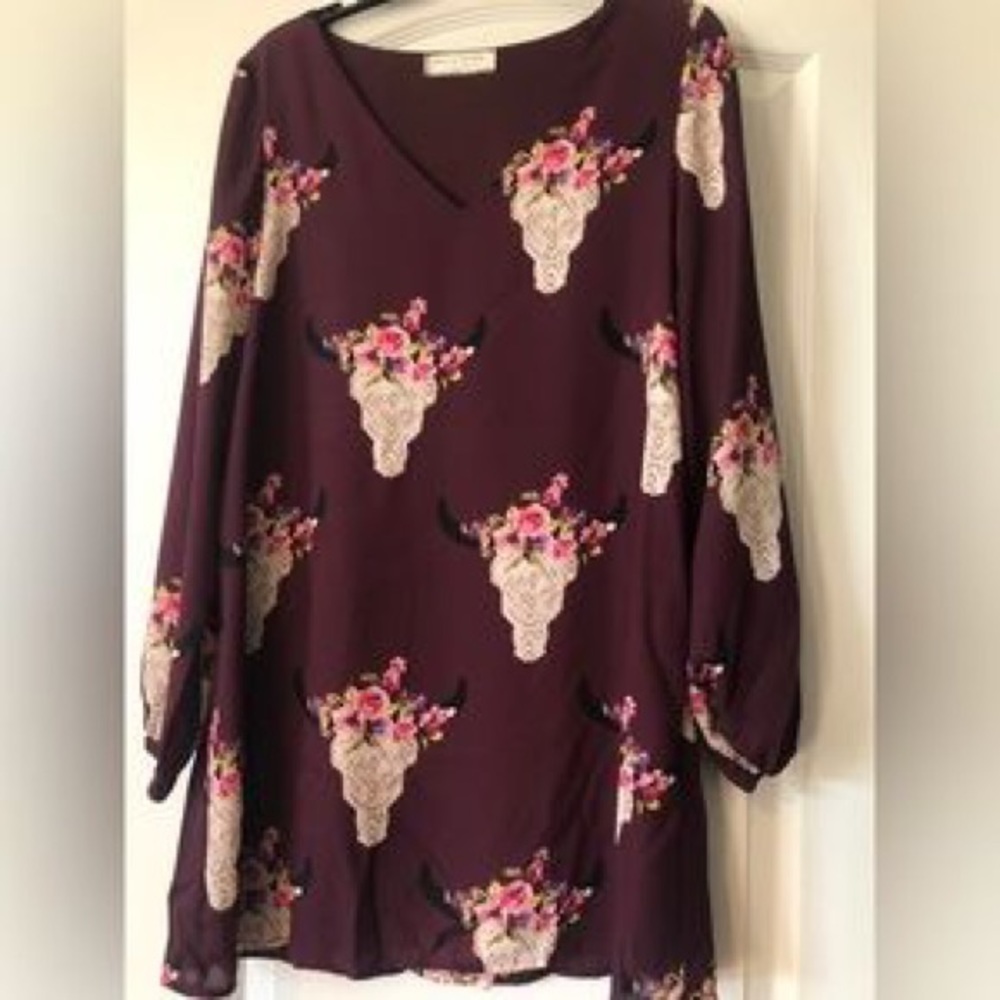 Boutique Dress Maroon Giddy Up Western Style Women’s Sz Large runs small